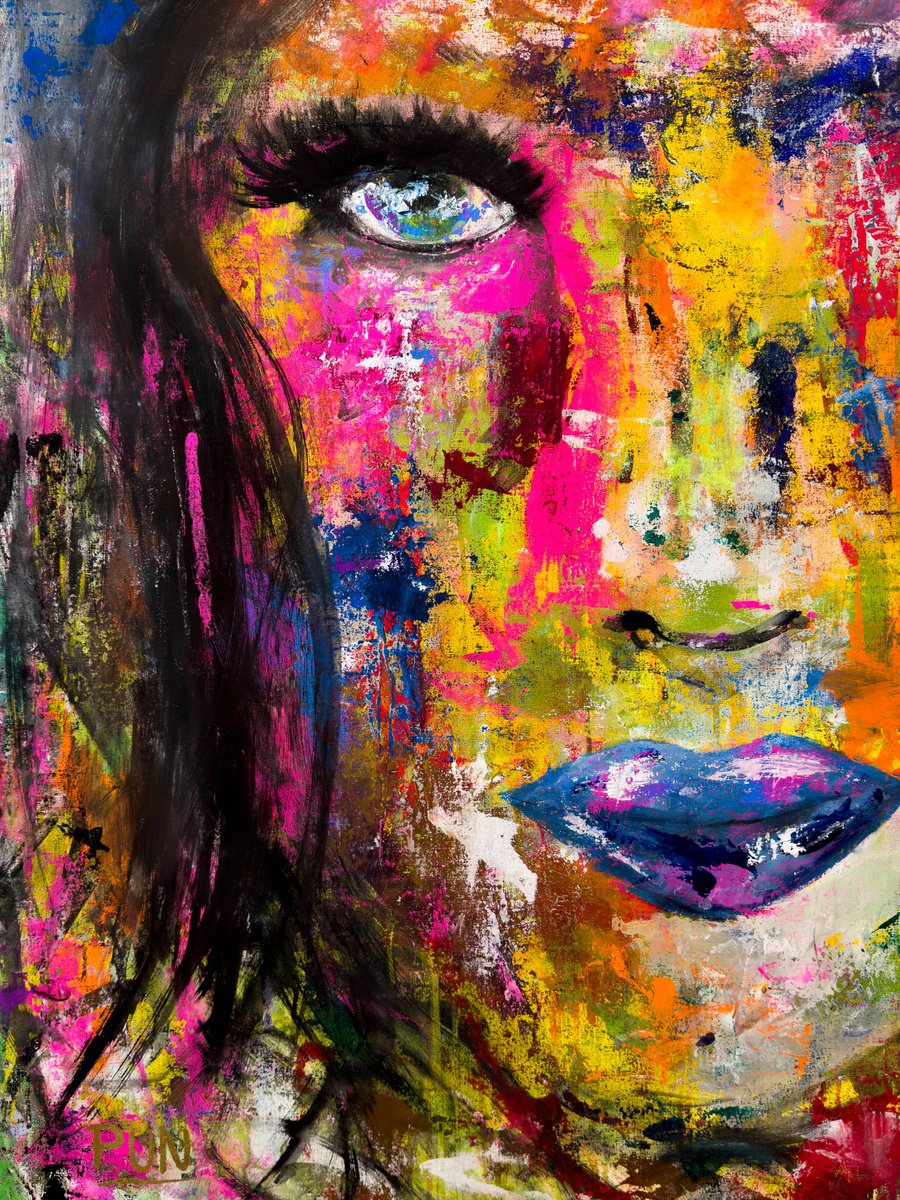 Cartoon Portrait Acrylic Painting By Carlos Pun Art, 28 X 35, You Are My Whole World, Original Artwork