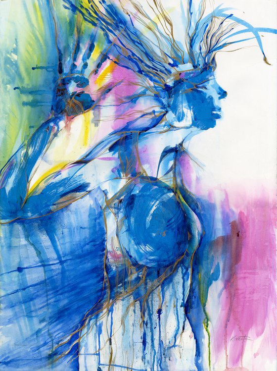 Blue Woman -  Large Abstract Nude Painting  by Kathy Morton Stanion
