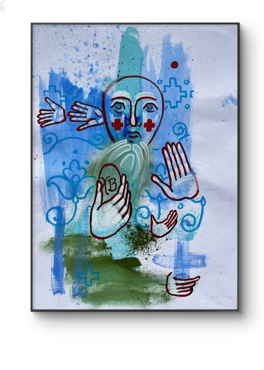 Abstract Acrylic Painting By Yuliia Chaika, 12 X 16", Abstract Face With Easter Egg, Original Artwork