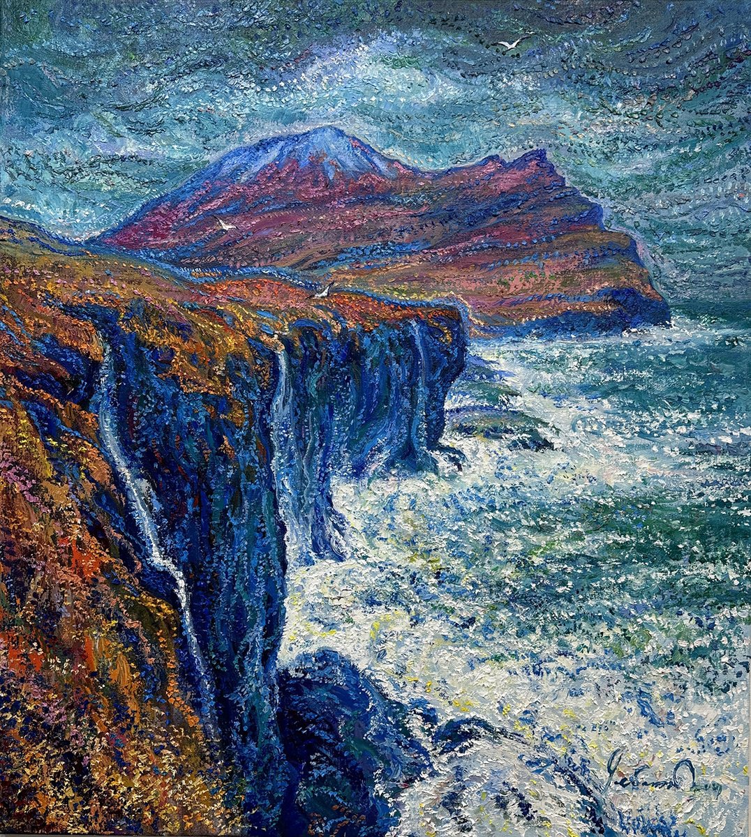 Impressionistic Landscape Oil Painting By Andrii Chebotaru, 35 X 39, Magic Of The Elements Faroe Islands, Original Artwork
