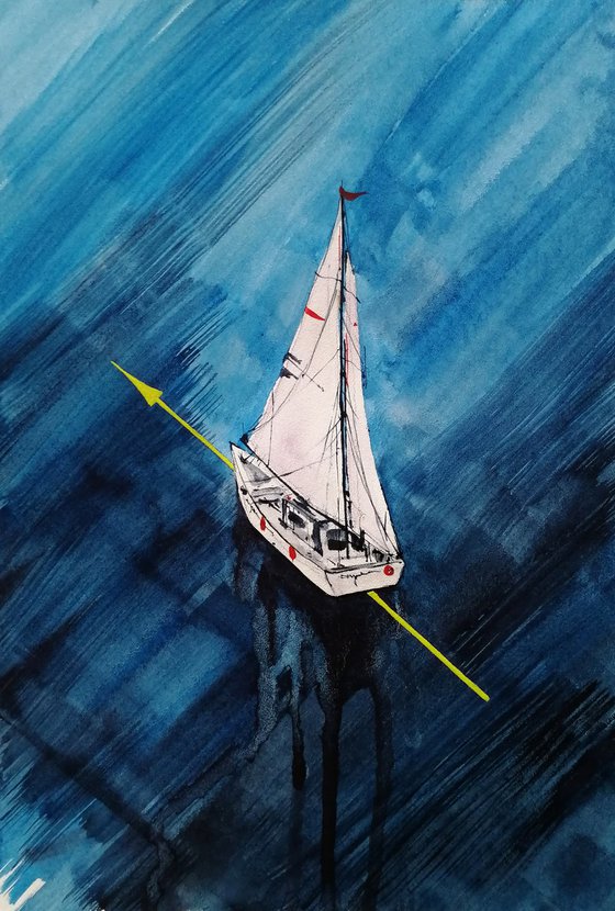 Sailboat painting. Seascape