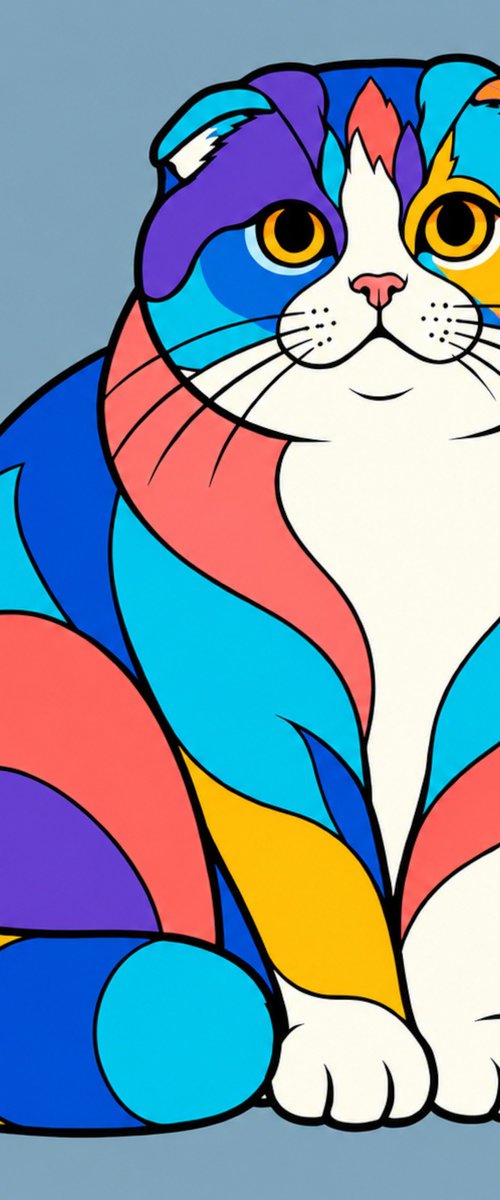Colorful Scottish Fold Cat #16 by Marina Krylova