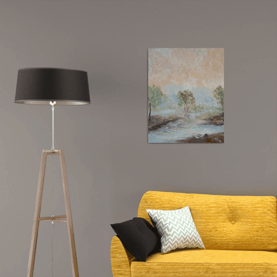 «sunset» — contemporary landscape with optimistic and positive energy on stretched canvas