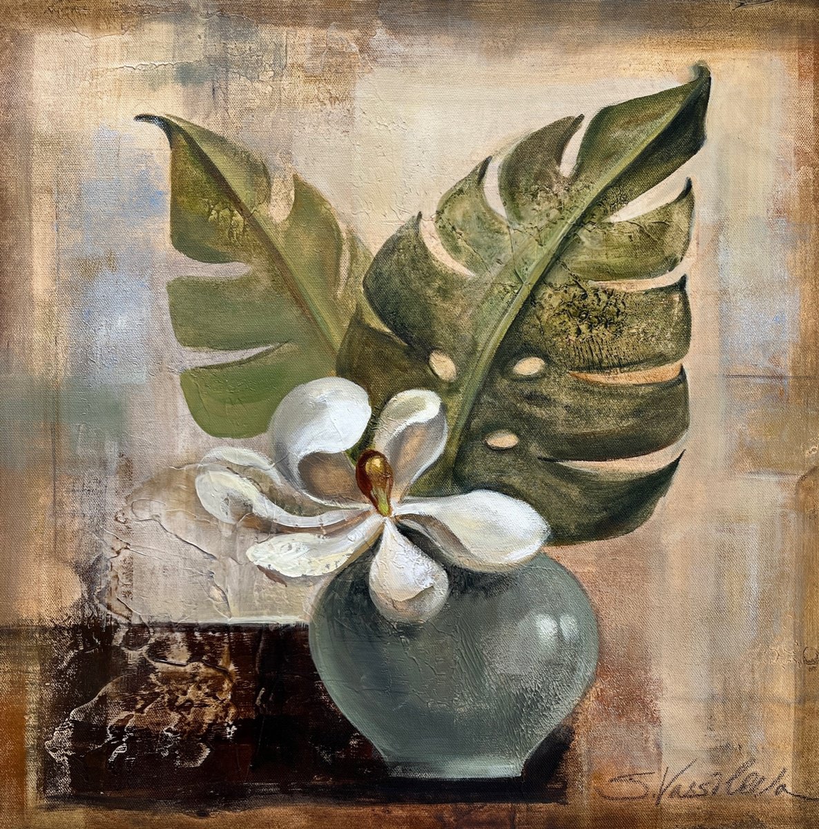  Magnolia And Tropical Leaves By Silvia Vassileva, 18 X 18, Artwork For Sale On Artfinder