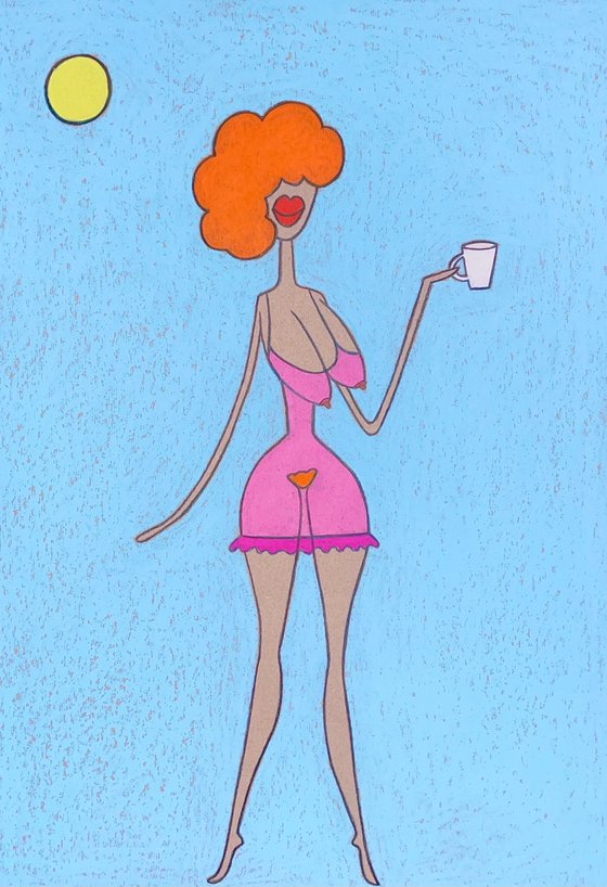 Ginger lady with morning coffee