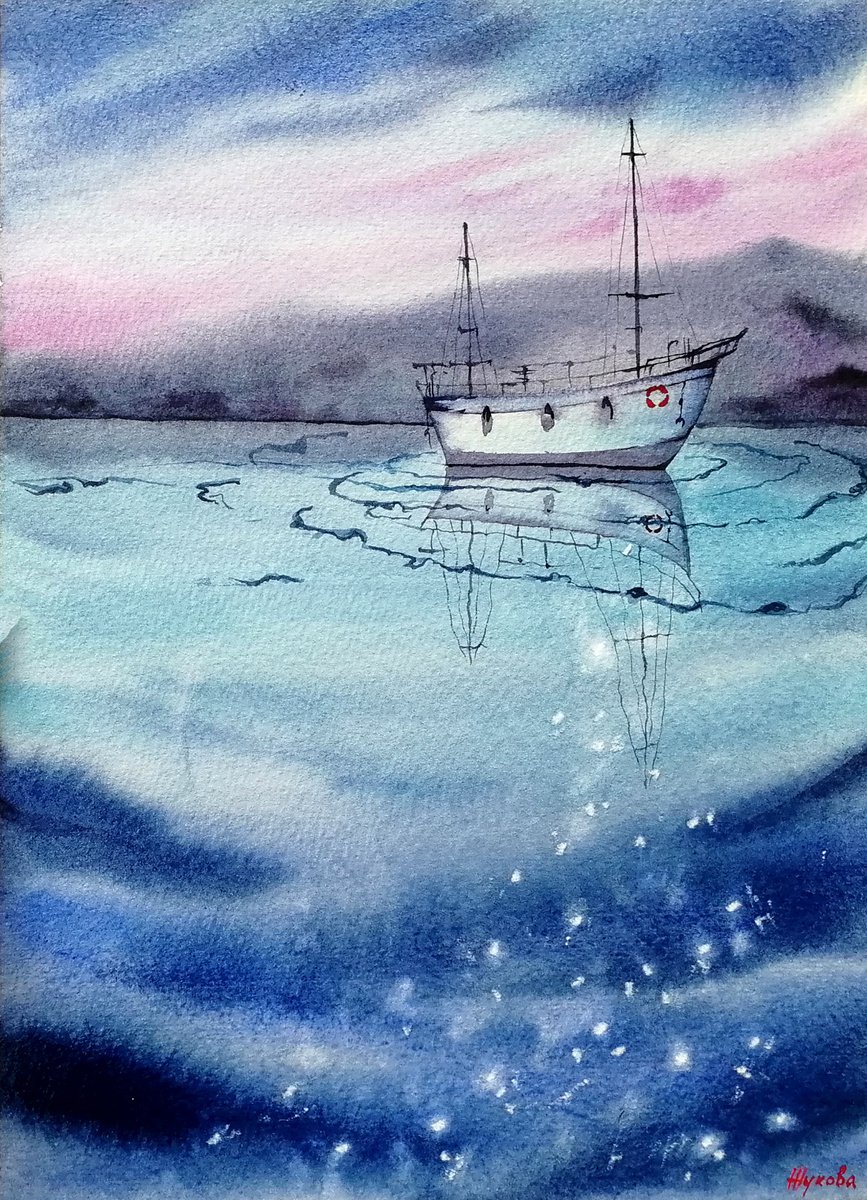 Sailboat painting. Seascape by Marina Zhukova