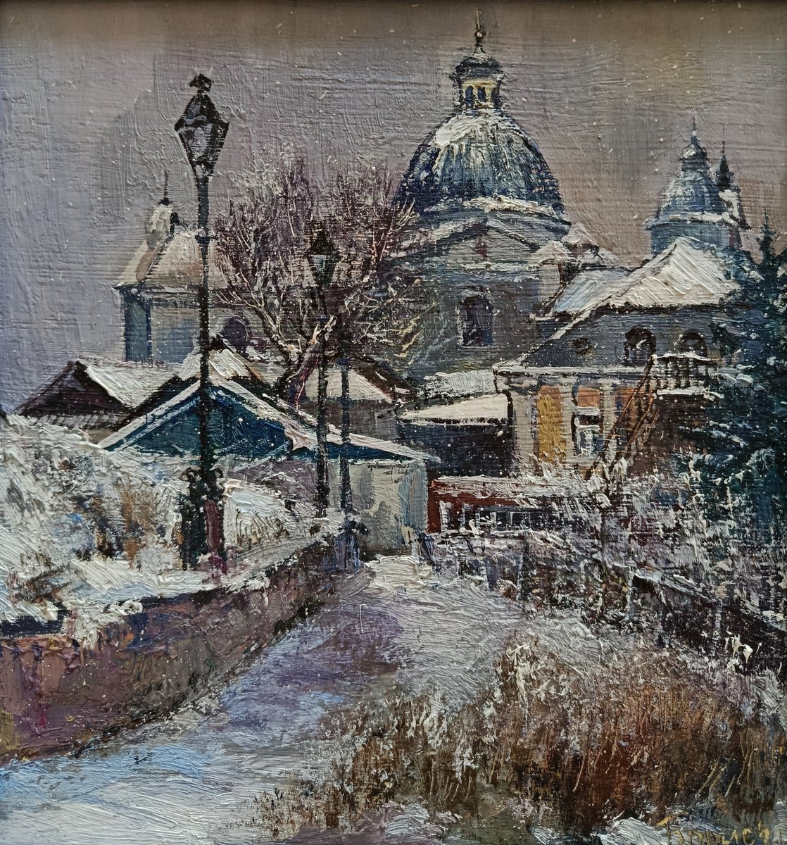 Impressionistic Cityscapes Oil Painting By Tetiana Borys, 9 X 9", The Road To The Cathedral, Original Artwork