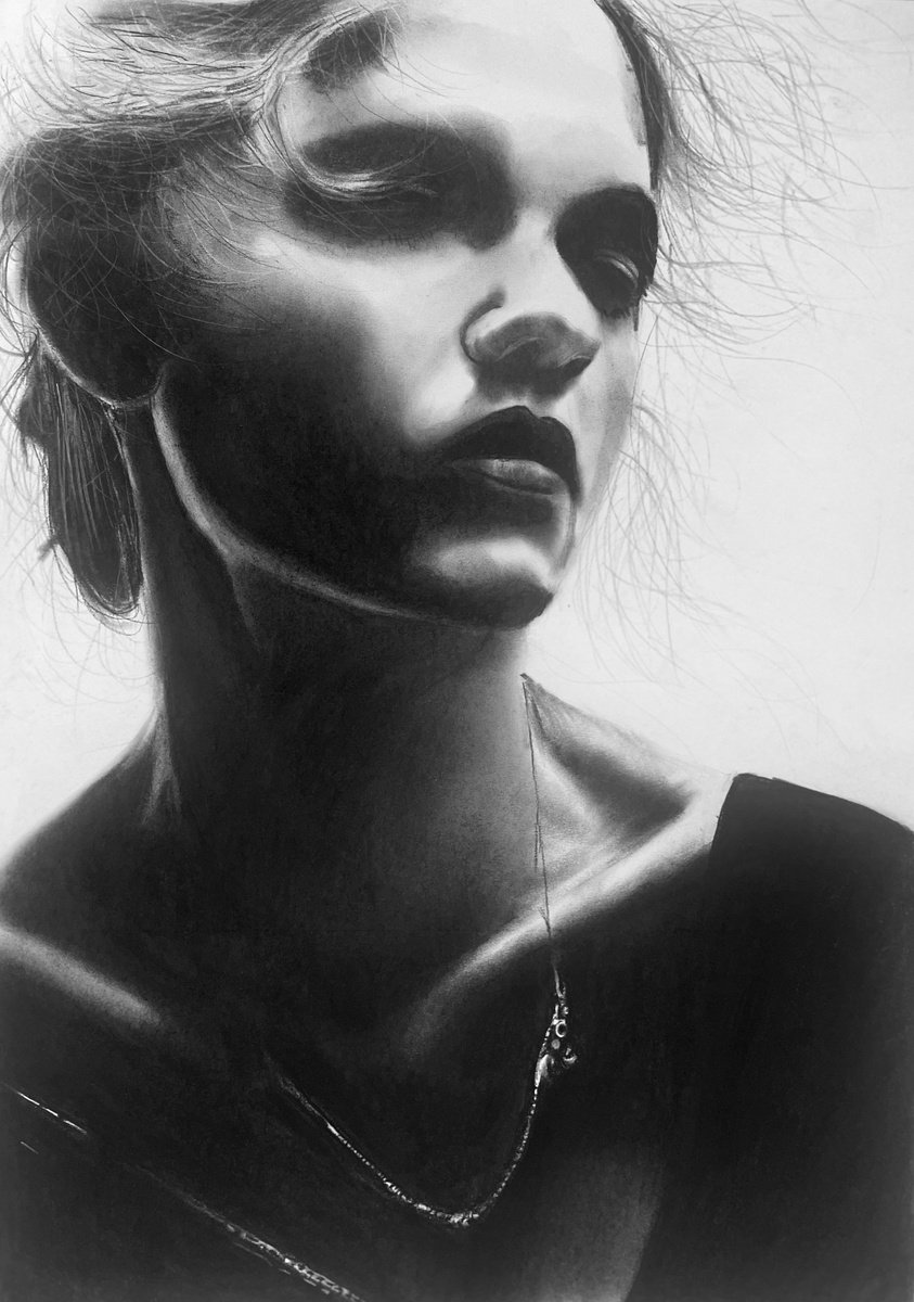 Photorealistic Portrait Charcoal Drawing By Denny Stoekenbroek, 12 X 17, Fulfill Your Dreams, Original Artwork