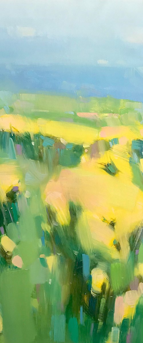 Field of Yellow Flowers, Original oil painting, Handmade artwork, One of a kind by Vahe Yeremyan