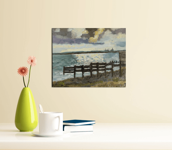 Afternoon light at the seaside. An oil painting