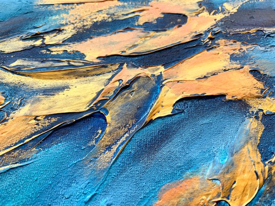 COMMISSIONED ARTWORK FOR M N-K - Blue Planet #2 - XL LARGE,  TEXTURED ABSTRACT ART – EXPRESSIONS OF ENERGY AND LIGHT. READY TO HANG!