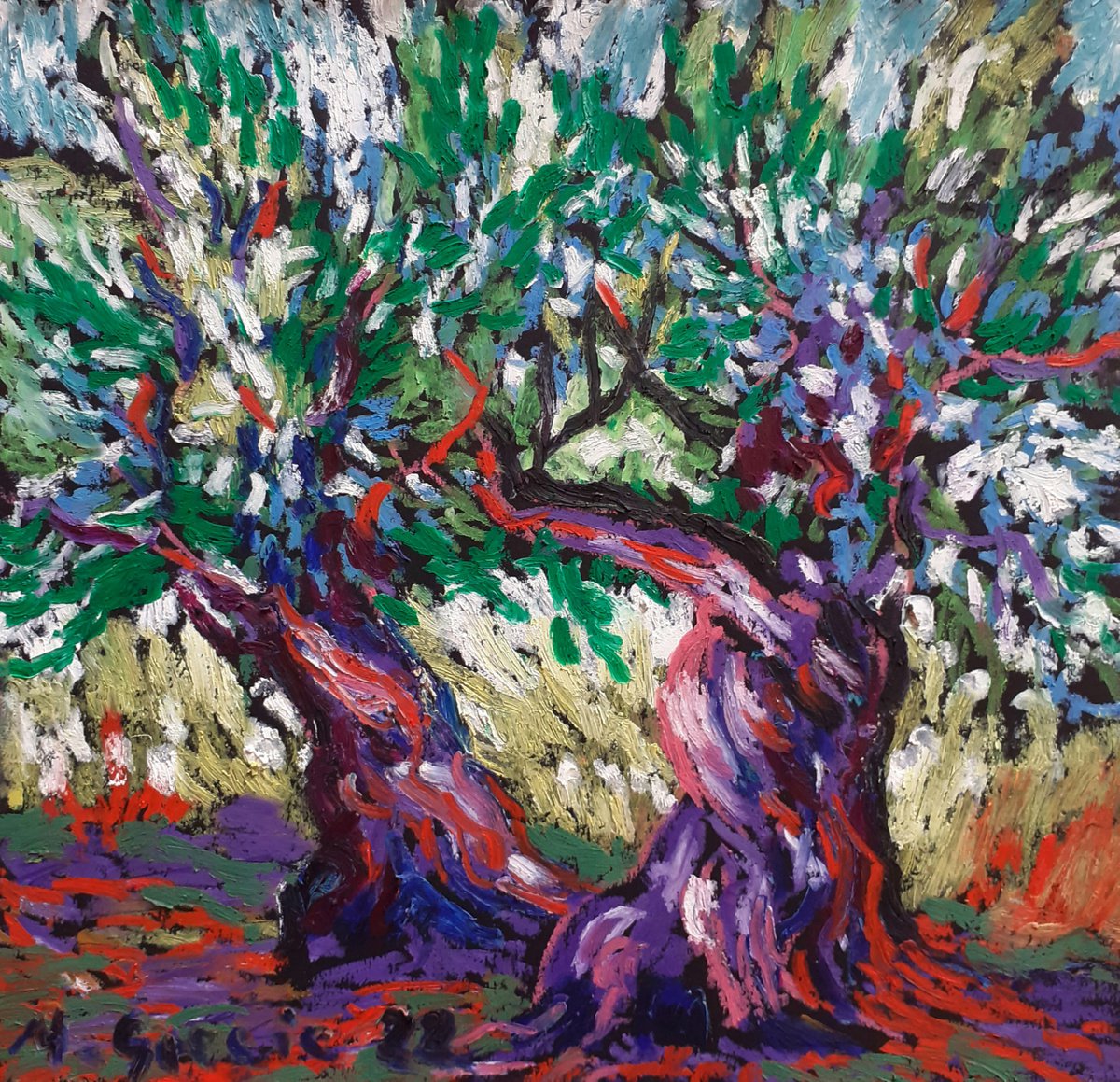 Impressionistic Pastel Drawing , Olive Grove No 35 By Maja Grecic, 8 X 8, Artwork For Sale On Artfinder