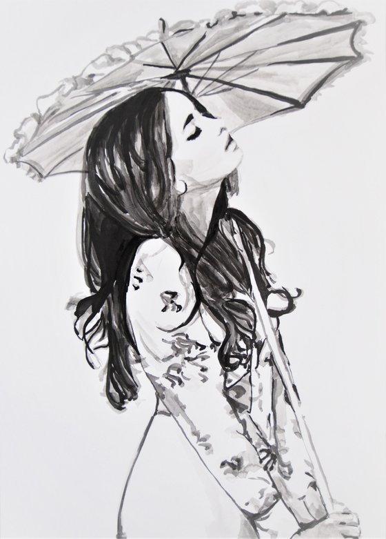 Girl with umbrella / 70 x 50 cm