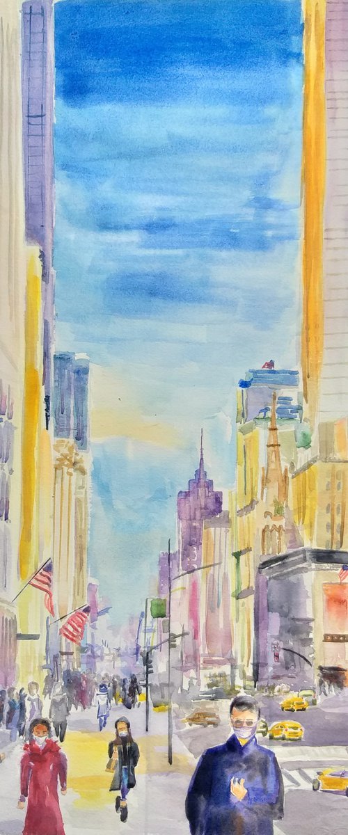 New York City, 5th Avenue, 2020 watercolor by Geeta Yerra