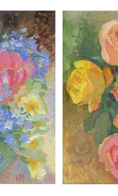 Roses Forget-me-nots tulip flowers by Julia Logunova