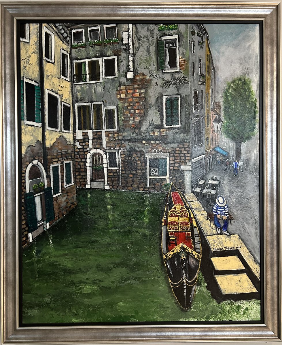 Impressionistic Cityscapes Acrylic Painting By Suzette Datema, 36 X 44", The Gondola Man (Venice), Original Artwork