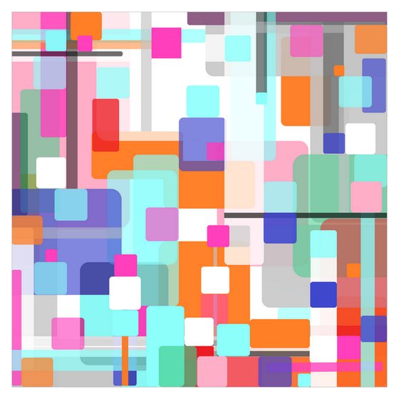 Abstraction artwork multi-colored orang yellow white pink blue black abstract