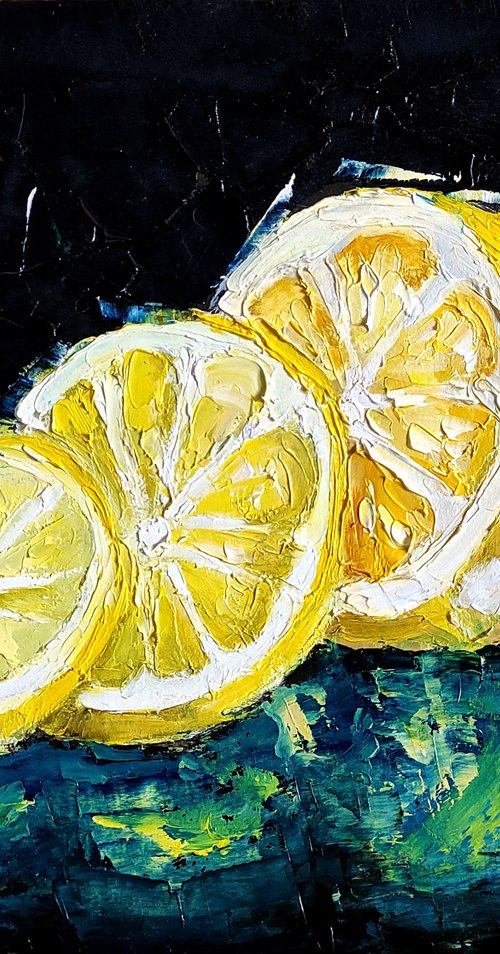 Lemon Painting Original Art Fruit Artwork Citrus Wall Art Small Kitchen Decor by Yulia Berseneva