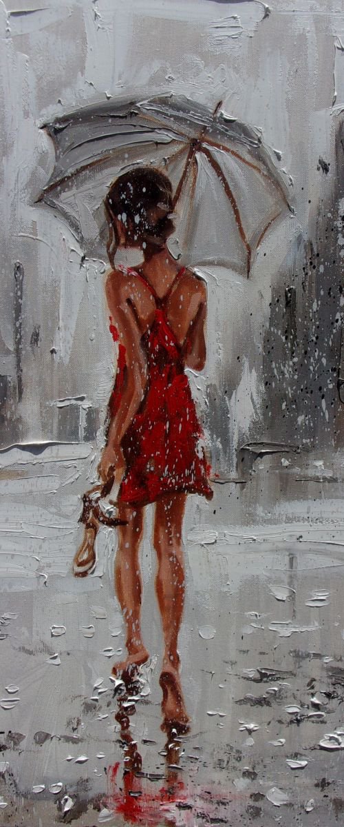 " HAPPY SUMMER RAIN "  ABSTRACT original OIL painting CITY palette knife GIFT MODERN URBAN ART OFFICE ART DECOR HOME DECOR GIFT IDEA by Monika Luniak