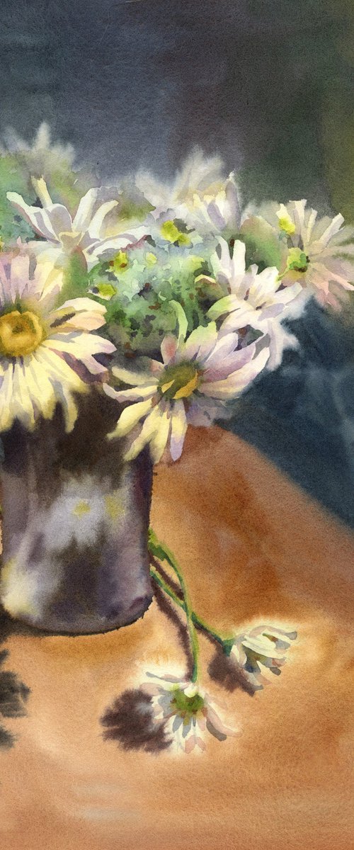 Ukrainian watercolor. Chamomiles in a glass. Stolen spring by Nina Zakharova