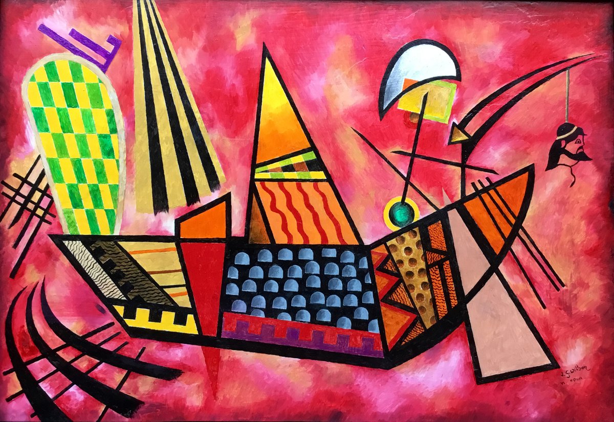 Abstract Oil Painting By Jg Wilson, 20 X 14, Ship Of Dionysus, Original Artwork