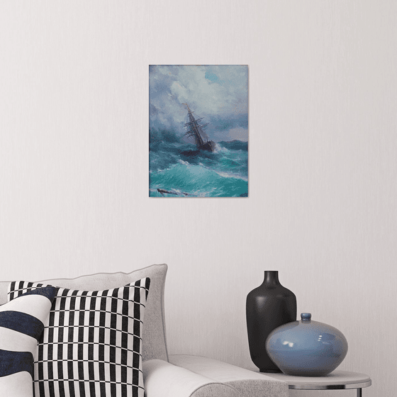 Inspired by Aivazovsky - Restless sea(30x40cm, oil painting)