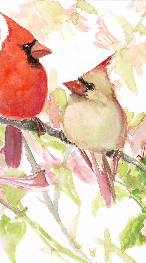 Cardinal Bird and Dogwood by Suren Nersisyan