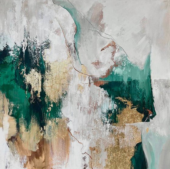 "Green Sobriety" Green gold abstract art