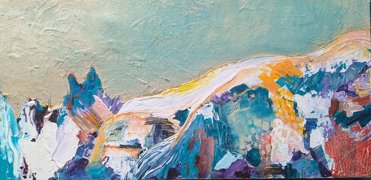 Organic Abstract Acrylic Painting By Lisa Price, 24 X 12", Alpine Dawn, Original Artwork