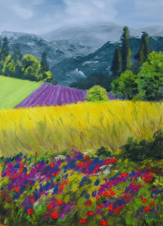 Landscape with flowers, gift for Cristina