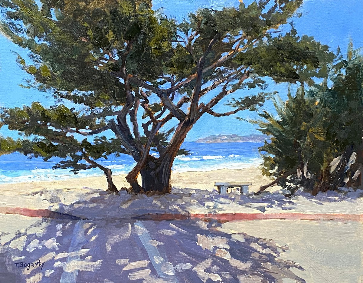 Impressionistic Landscape Oil Painting By Tatyana Fogarty, 14 X 11", Scenic Crossing Carmel Beach, Original Artwork