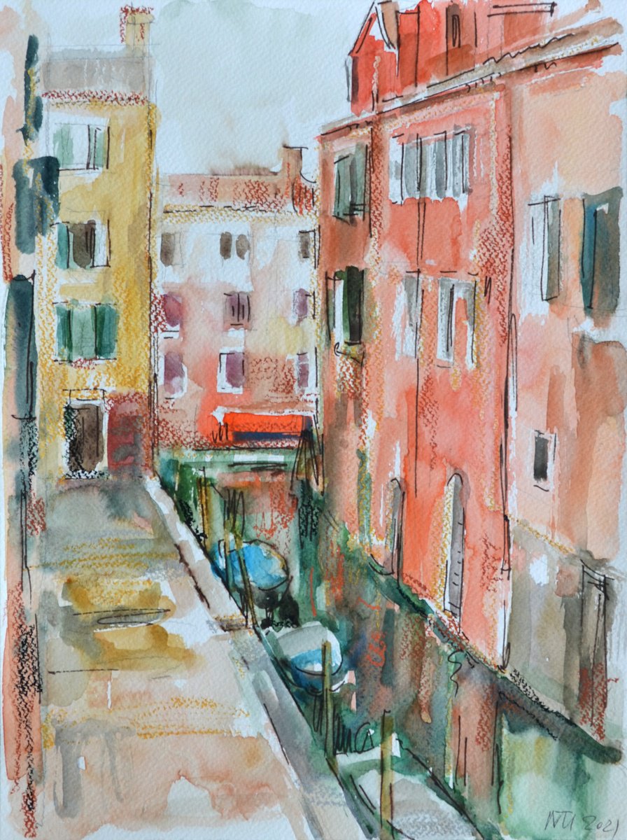 Impressionistic Cityscapes Watercolour By Nelina Trubach-Moshnikova, 12 X 16", Venice ( Cannaregio), Original Artwork