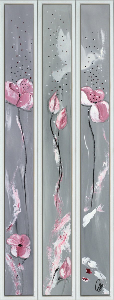 Abstract Acrylic Painting By Edelgard Schroer, 15 X 41, Spring Whispers, Original Artwork