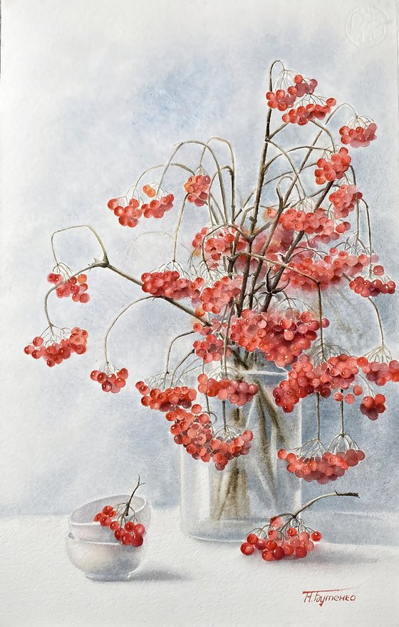 Red viburnum, original watercolour