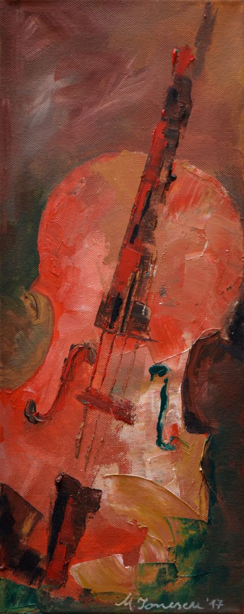 Expressive Abstract Oil Painting By Mihaela Ionescu, 8 X 20", "Happy Violin" D, Original Artwork