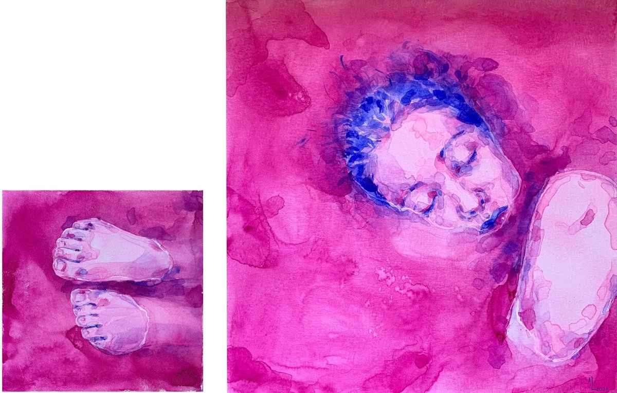 Impressionistic Portrait Watercolour By Alina Lobanova, 30 X 20, Woman On A Pink Background, Original Artwork