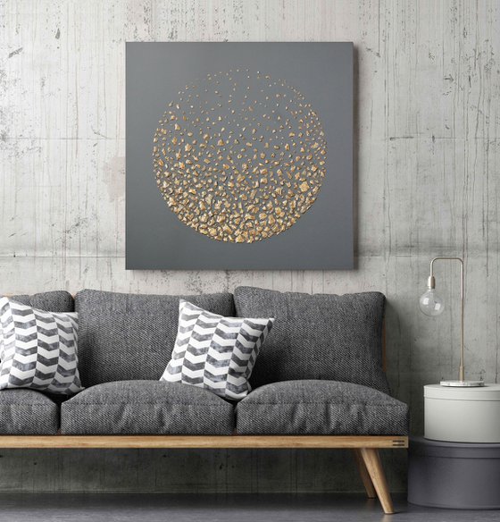 "Meteorites" Black gold space textured art