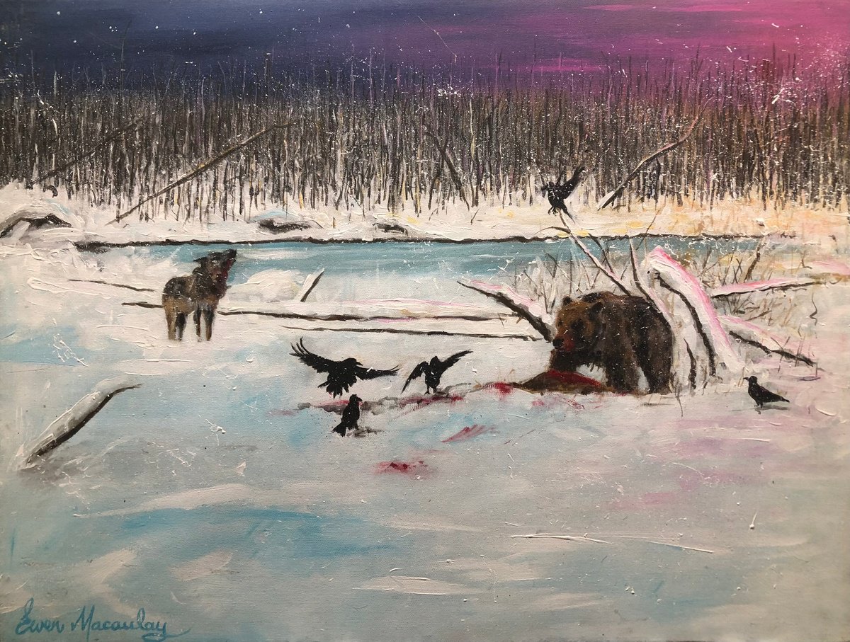 Impressionistic Animal Acrylic Painting By Ewen Macaulay, 24 X 18, Denali National Park, Original Artwork