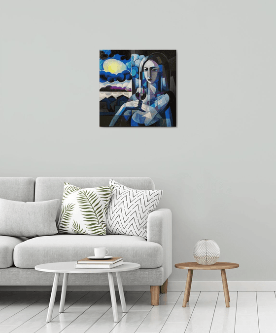 Night (60x60cm,  oil painting, ready to hang)