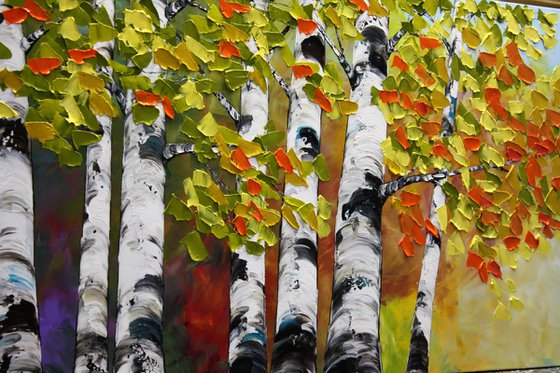 Fall Birch Forest - Original Large Textured Painting