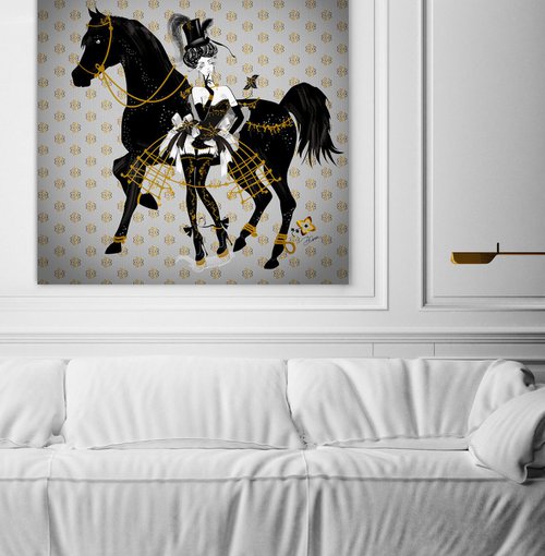 Miss Yvonne - Burlesque Star - Equestrian - Art Deco - XL Large Painting by Artemisia