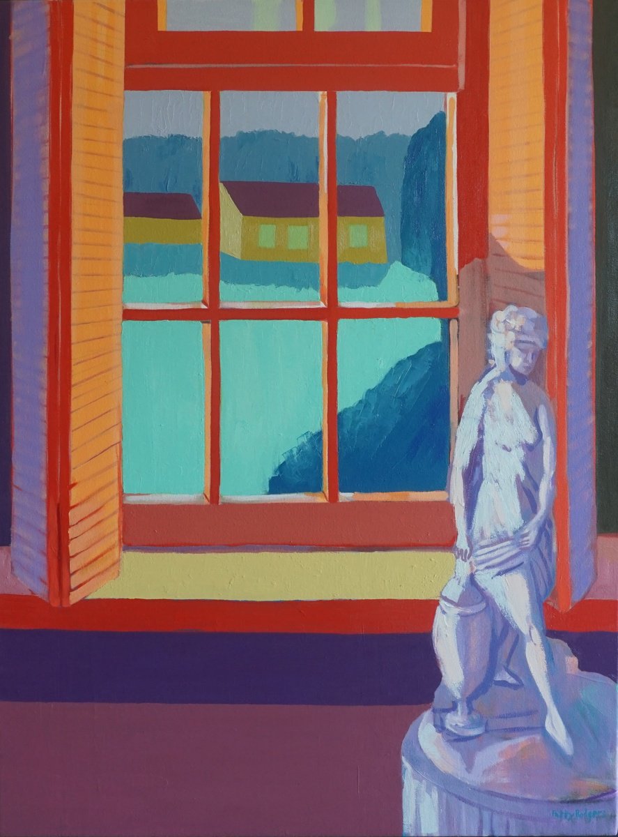 Geometric Oil Painting , New York Interior With Statue By Patty Rodgers, 30 X 40, Artwork For Sale On Artfinder