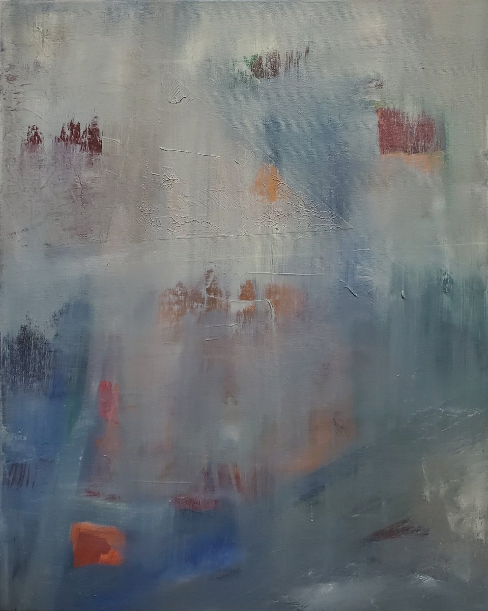 Organic Abstract Oil Painting By Rebecca Hodel, 16 X 20", Figures In The Fog, Original Artwork