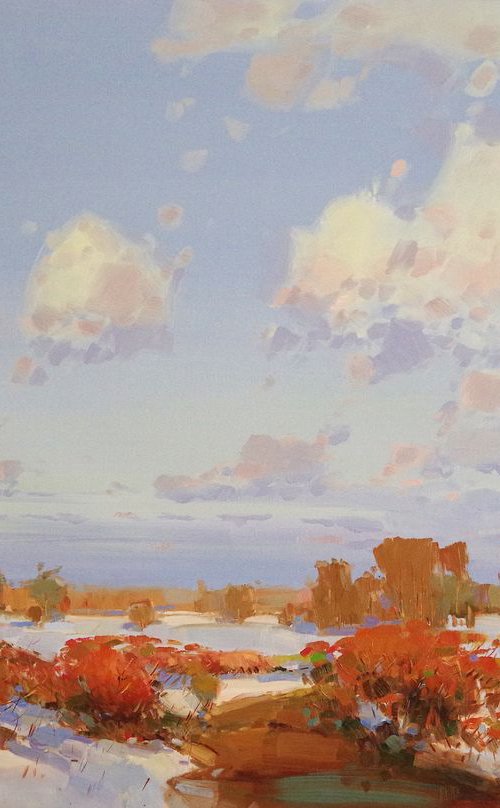 Winter Day, Landscape oil painting, One of a kind, Signed, Handmade artwork by Vahe Yeremyan