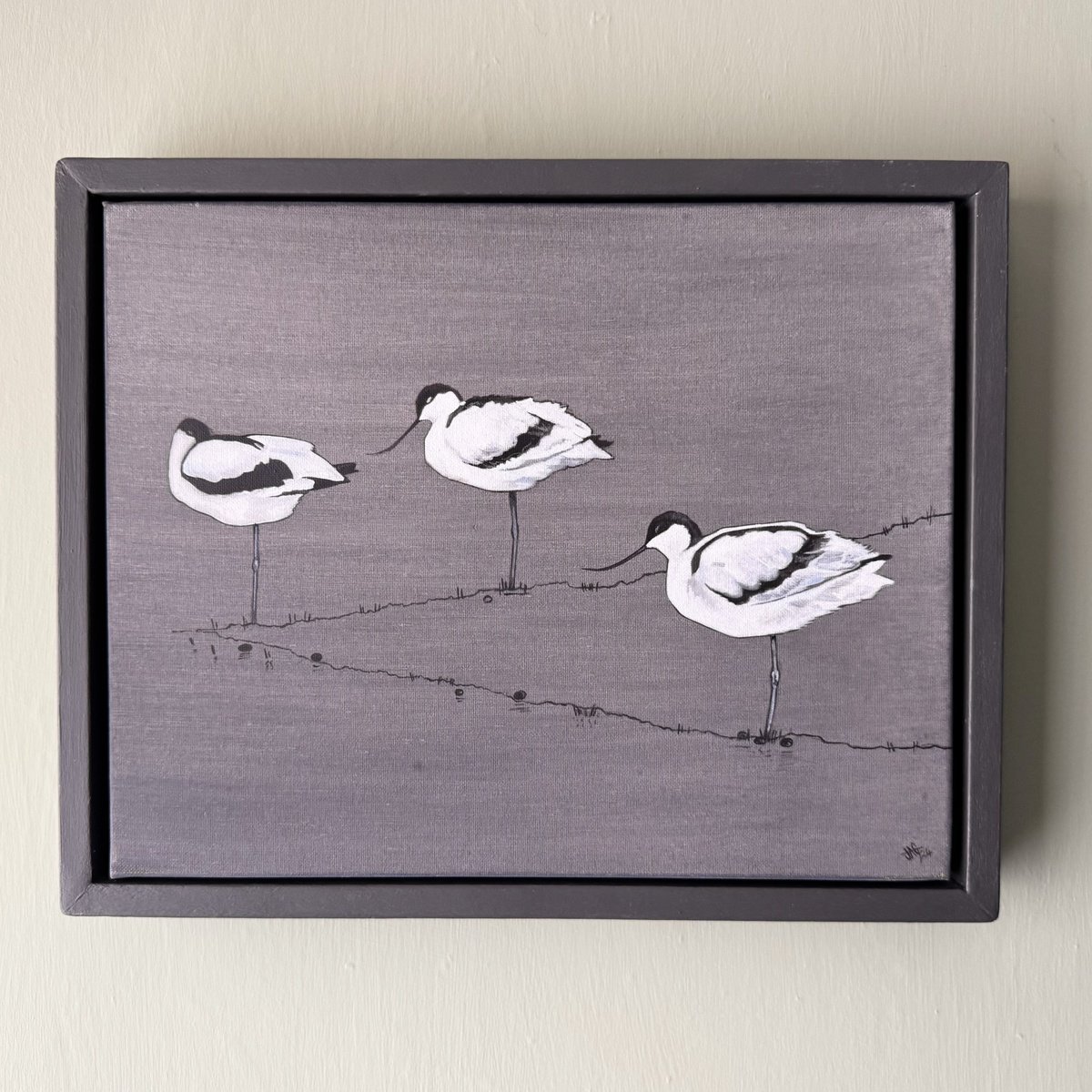 Illustrative Animal Oil Painting By Jem Gooding, 11 X 9, Avocets, Original Artwork