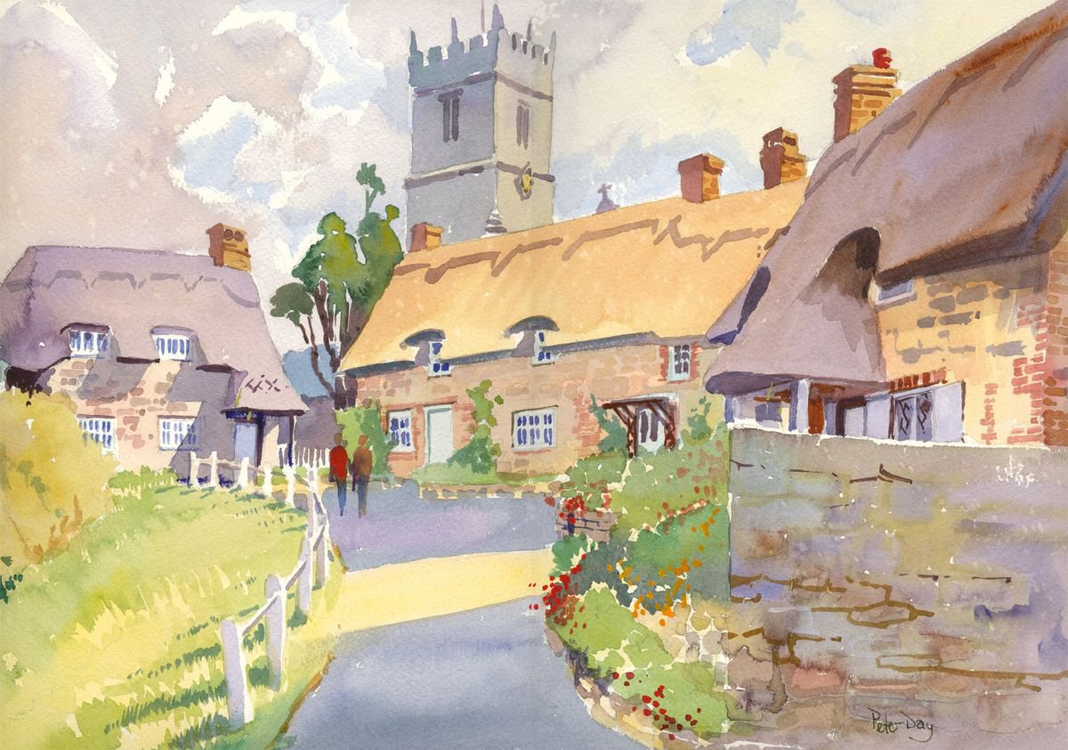 Impressionistic Landscape Watercolour By Peter Day, 19 X 13", Shaft Of Sunlight, Godshill, Original Artwork