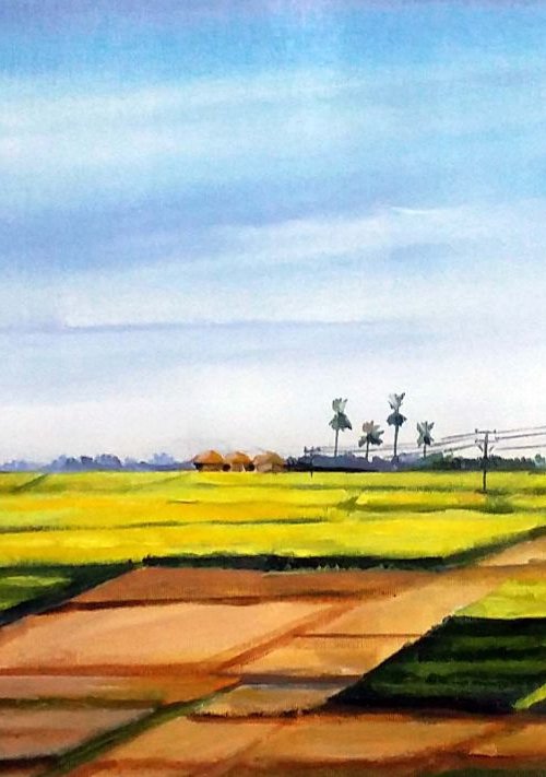Rural Cornfield - Acrylic on Canvas Painting by Samiran Sarkar