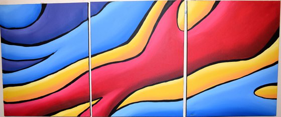 triptych abstract original wall canvas art graffiti bright bold colour painting 60 x 28"