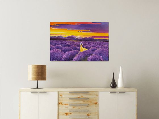 Lonely woman in lavender field