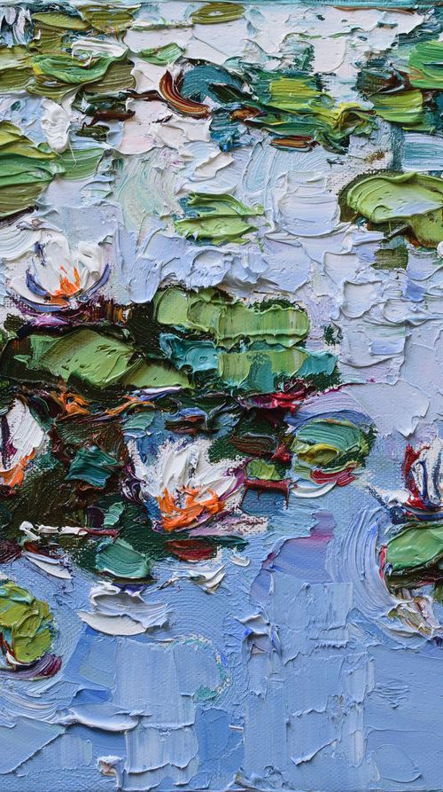 White water lilies Original Oil painting by Anastasiia Valiulina
